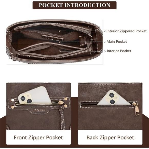 Crossbody Purse with Adjustable Strap, Trendy Coffee - Picture 3 of 7